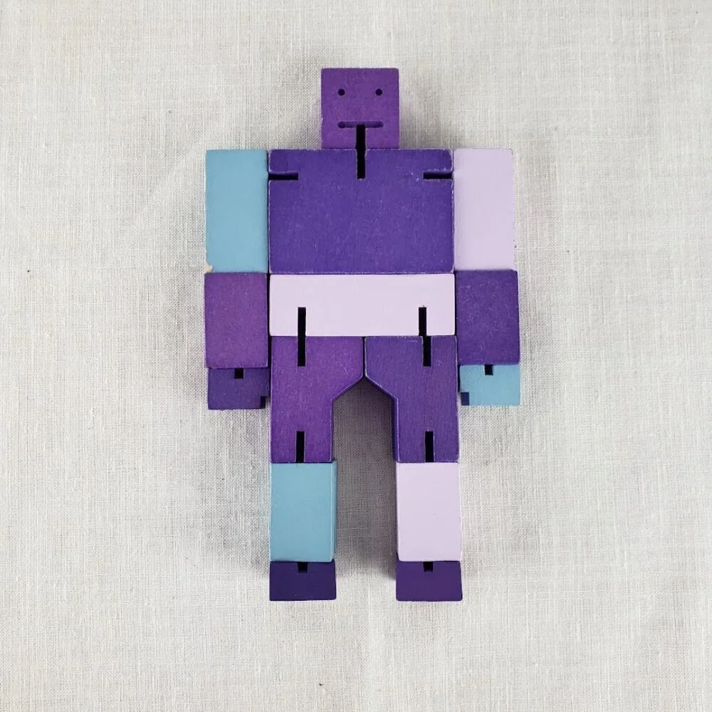 Cubebot Areaware David Weeks Studio Wooden Cube Robot Brainteaser Puzzle Purple
